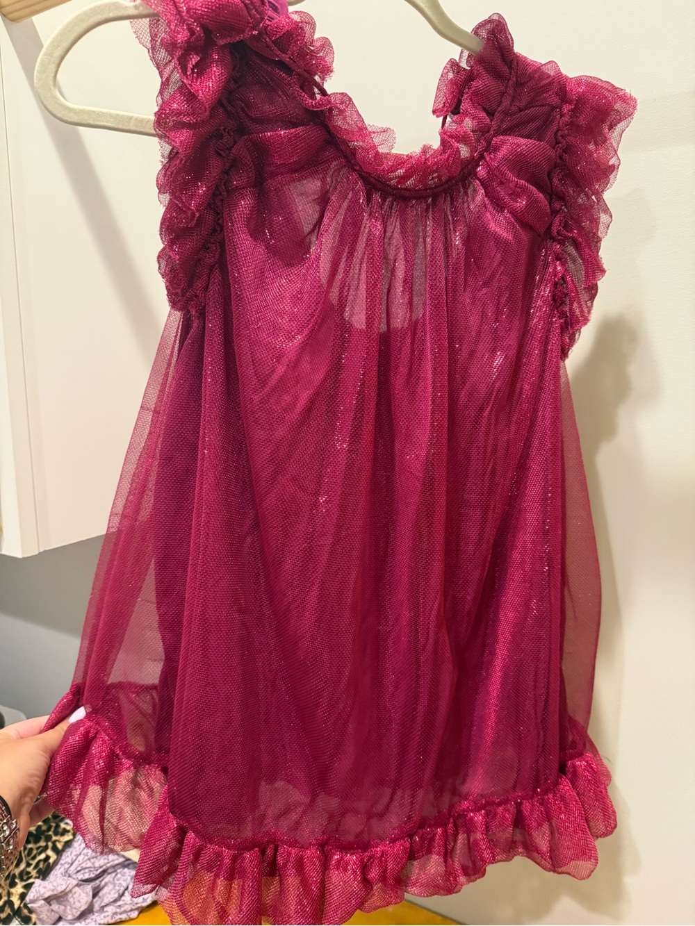 Anthropologie Sparkle Ruffle Mesh Top - Fuchsia